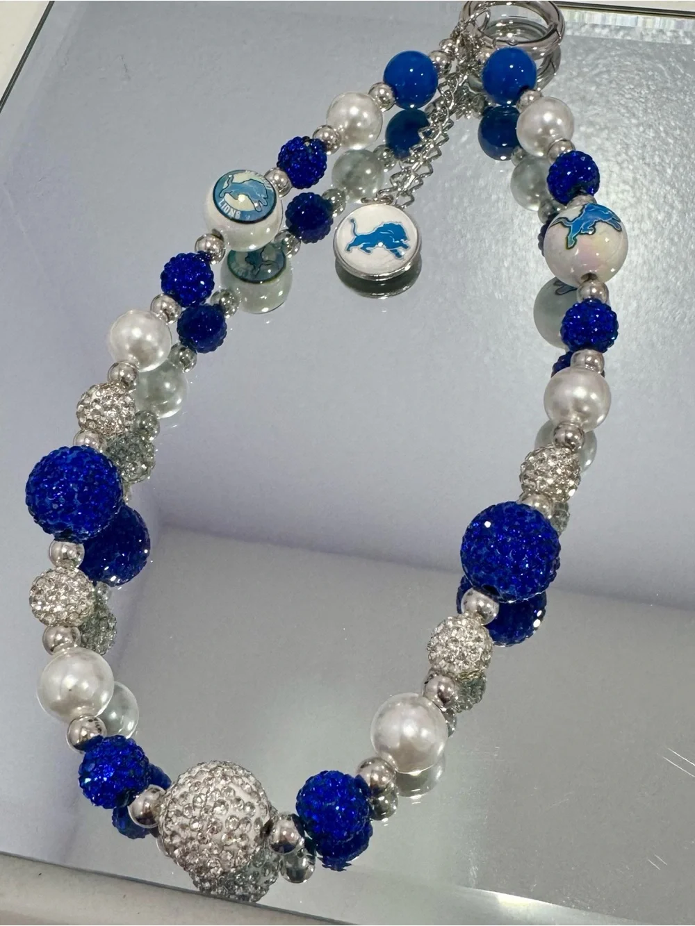 New Blue & Silver Beaded Detroit Lions Phone Chain